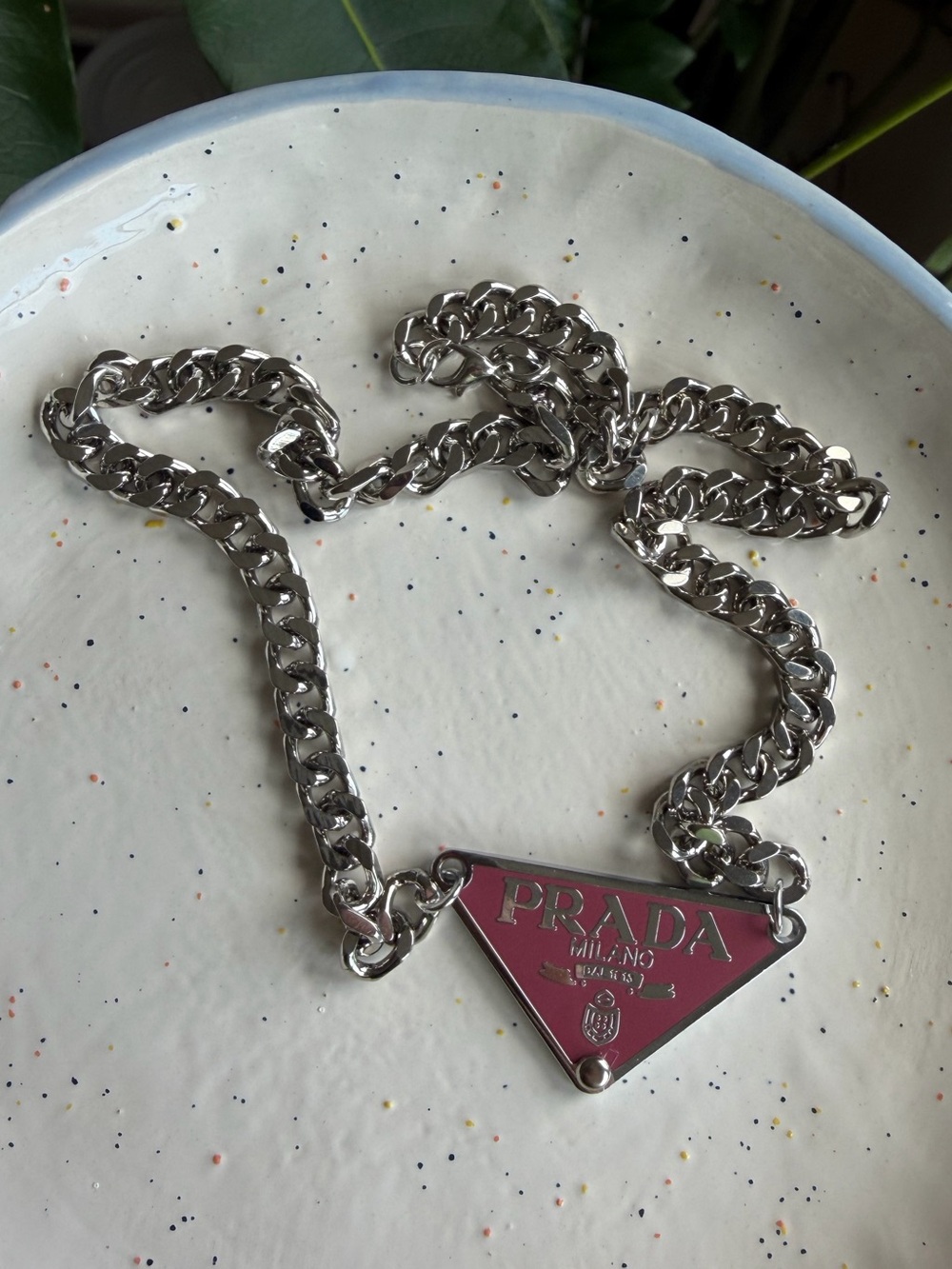 Prada Emblem Sterling Silver Necklace 16”